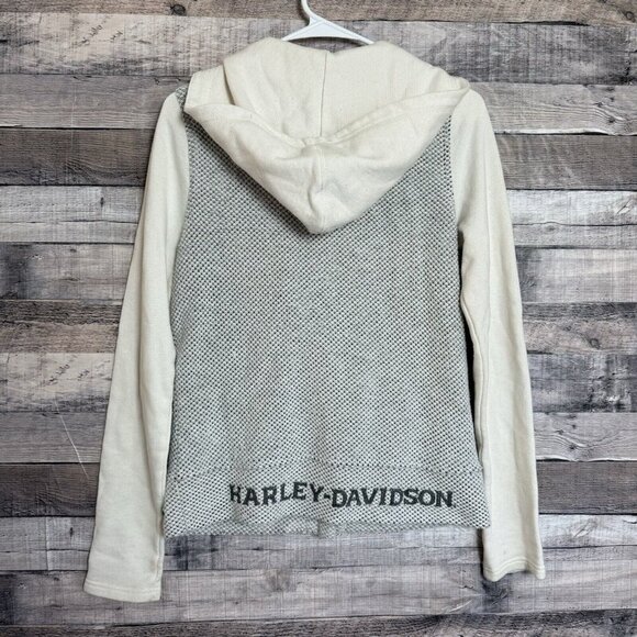 Harley Davidson Girls Ivory Gray Embroidered Asymmetrical Zip Jacket Size L - Picture 7 of 10